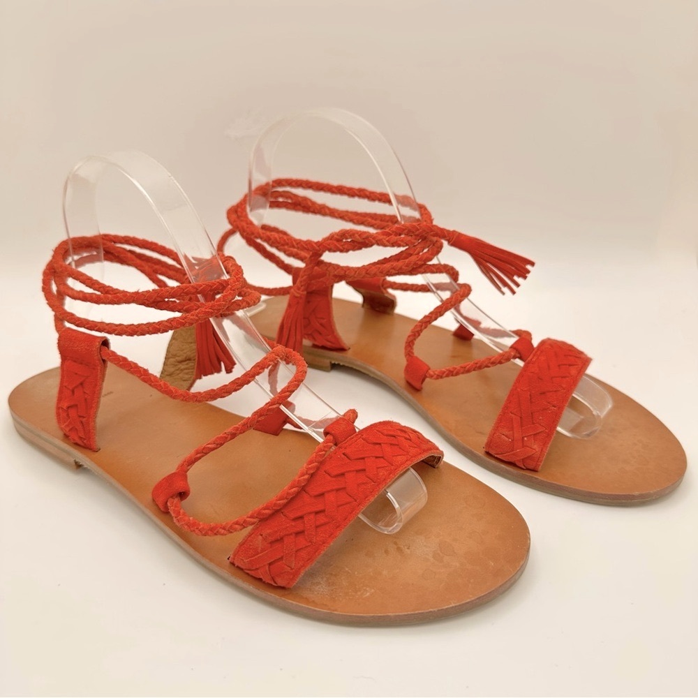 FRYE "Ruth" Whipstitch Ankle Strappy Sandals Flats in Coral US 7.5M - Picture 4 of 11